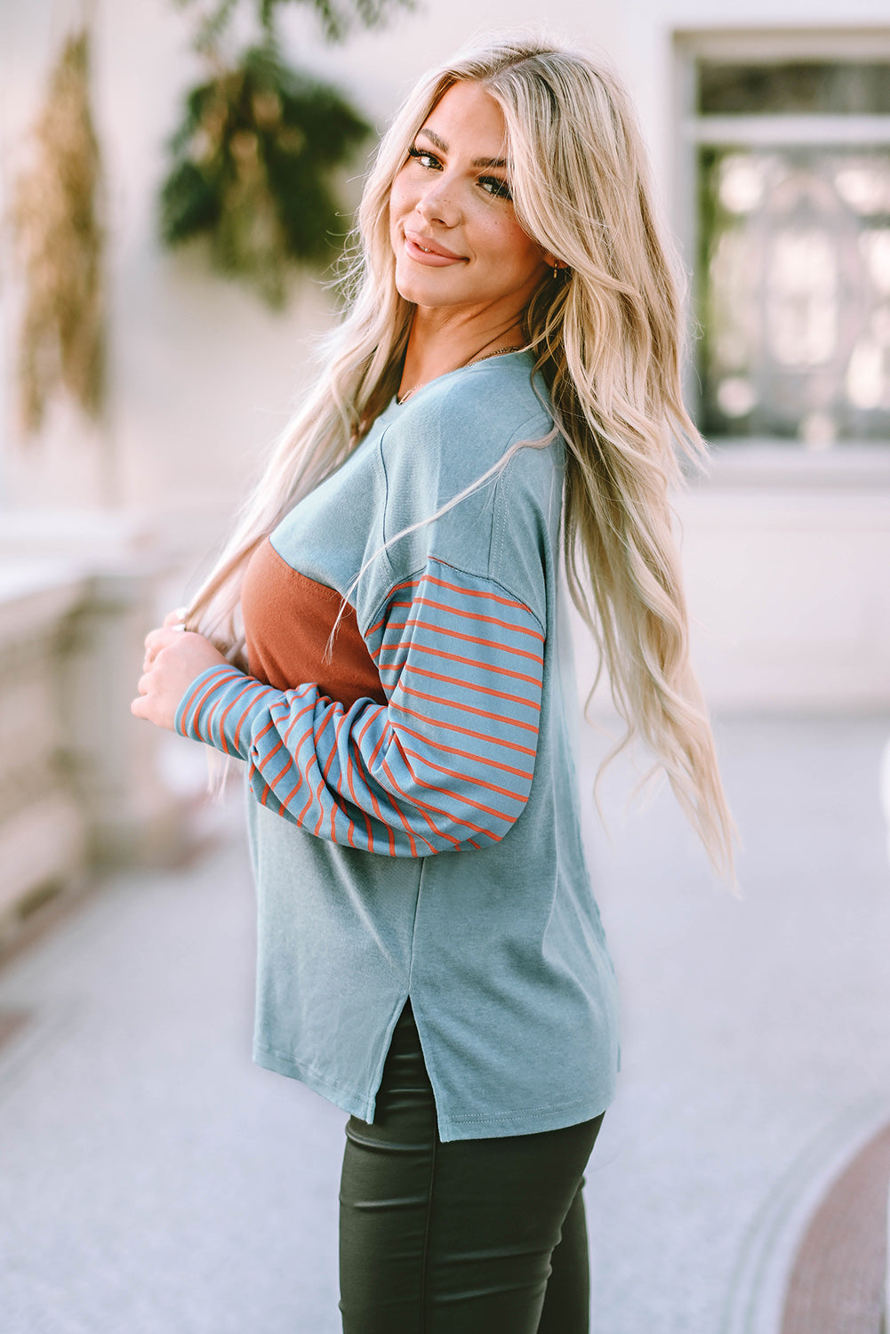 Emma Striped Bishop Sleeve Top - Threaded Pear