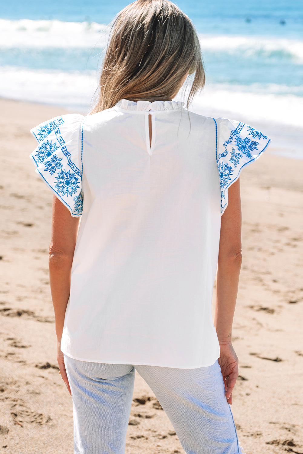 Vienna Embroidered Ruffled Sleeve Blouse - Threaded Pear