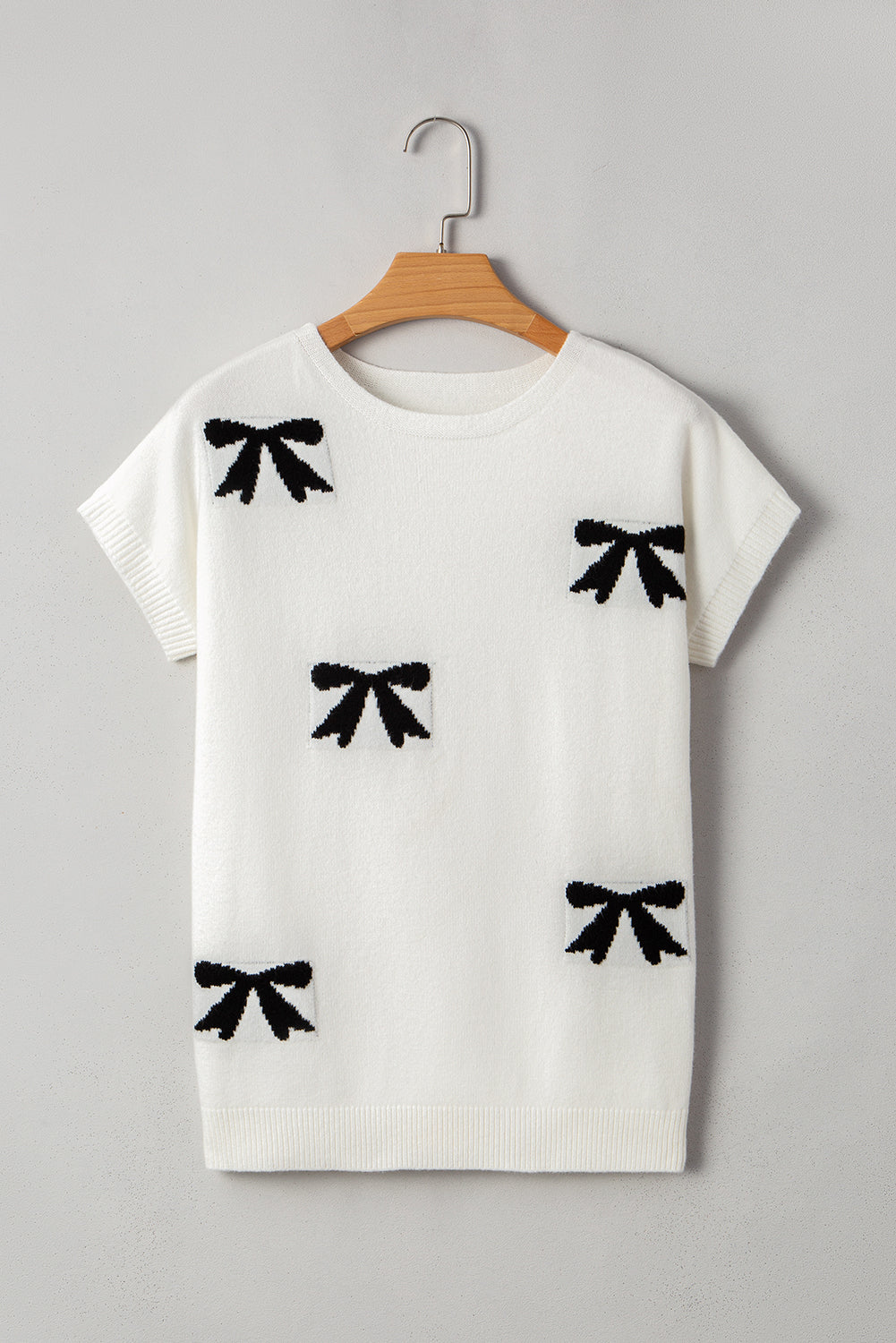 Kya Bow Pattern Knit Short Sleeve Sweater - Threaded Pear