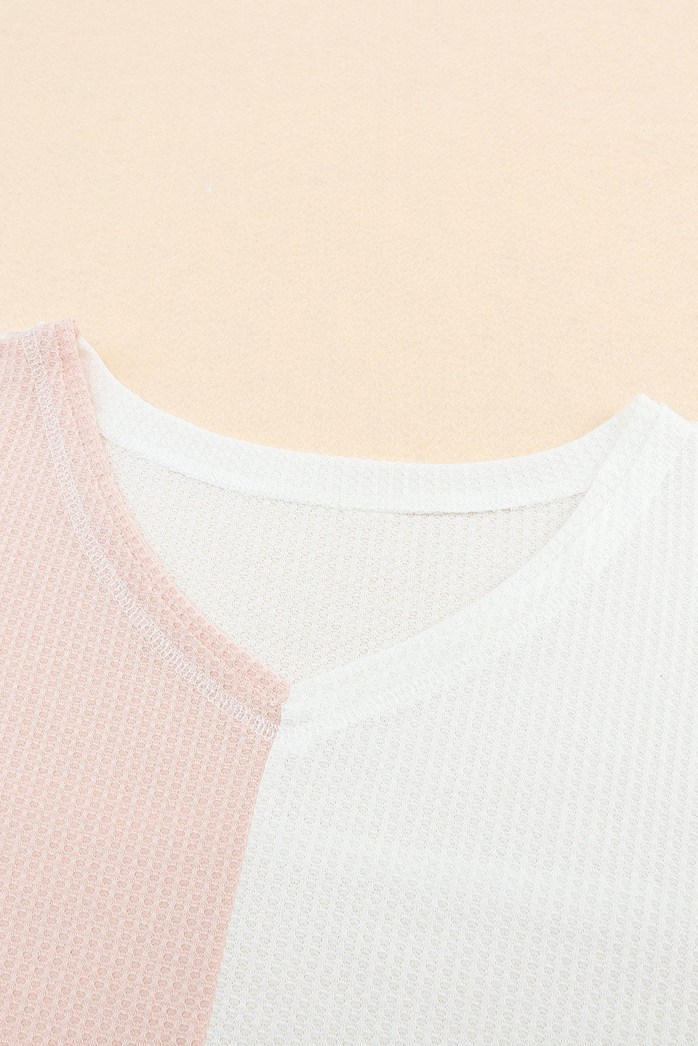 Coraline Waffle Colorblock Wide Sleeve Oversized Top - Threaded Pear
