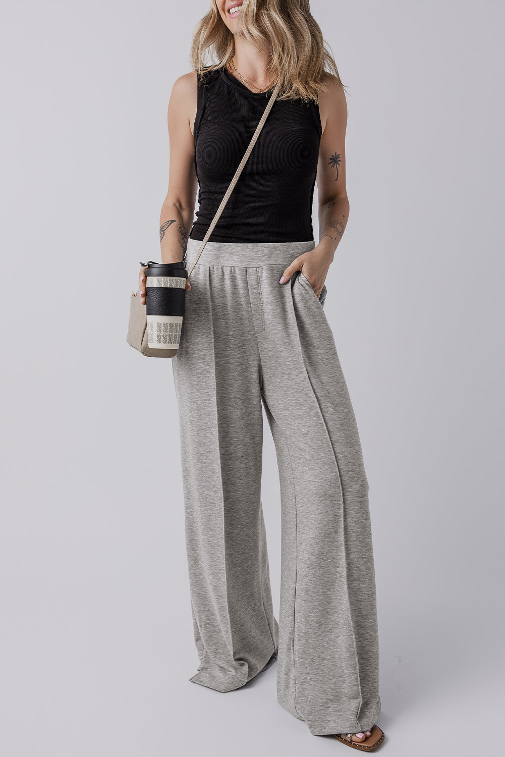 Freya Central Seam Wide Leg High Waist Knit Pants