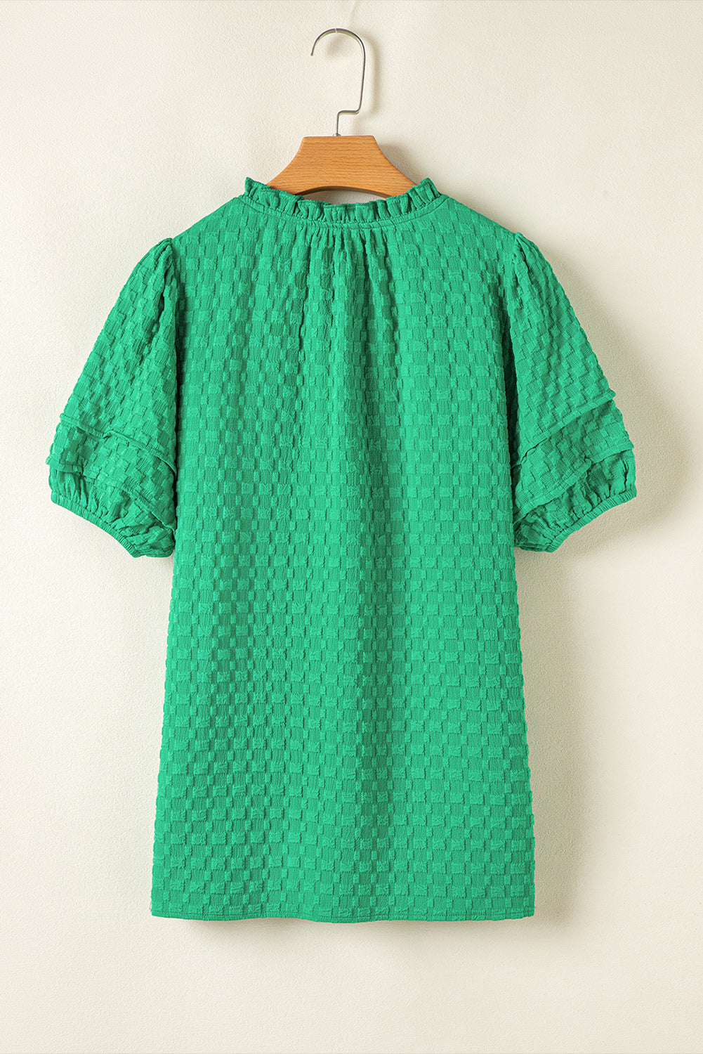 Kalani Textured Puff Short Sleeve Notched V Neck Top.