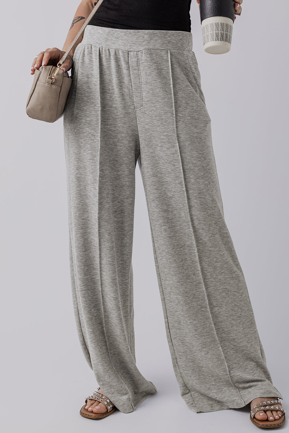 Freya Central Seam Wide Leg High Waist Knit Pants