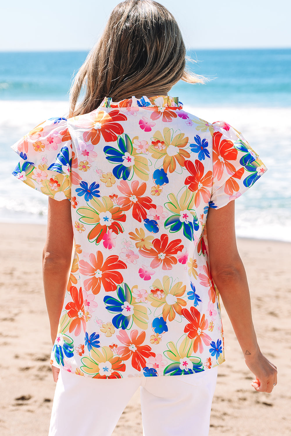 Chelsea Floral Bouquet Flutter Top - Threaded Pear