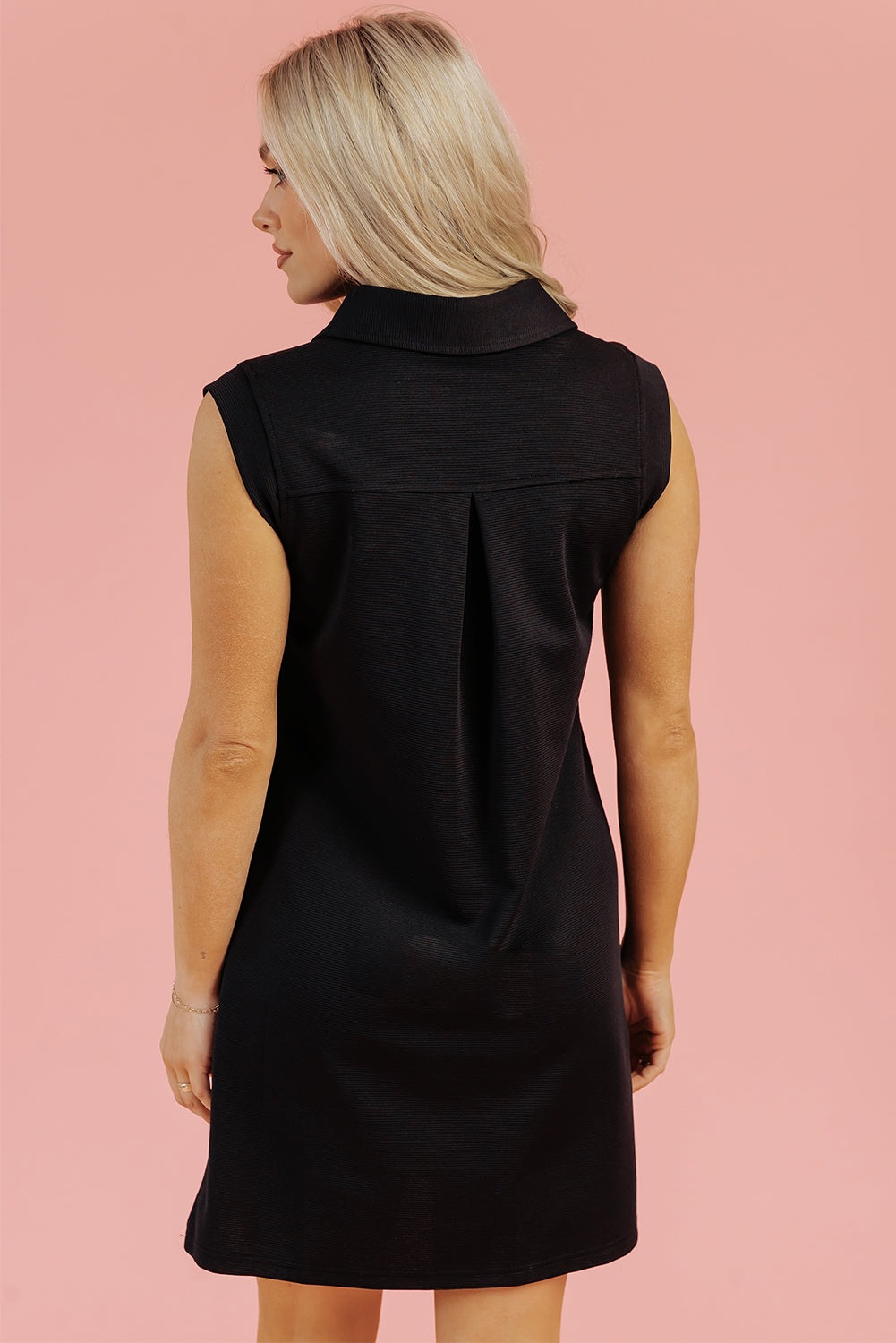 Kyla Collared Slit Neck Sleeveless Mini Dress - Threaded Pear