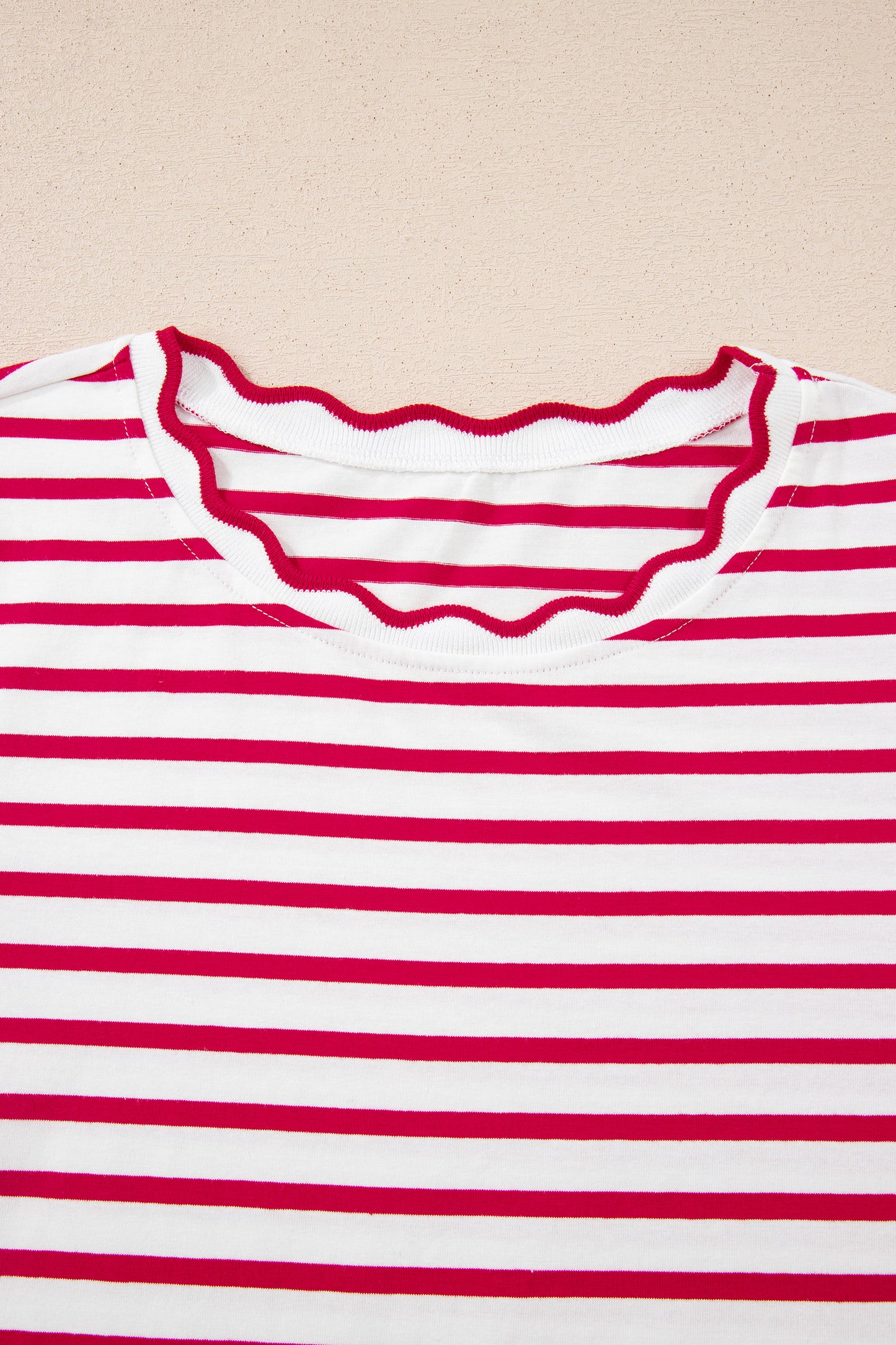 Ruby Red Stripe Scalloped T Shirt - The Gold Cactus