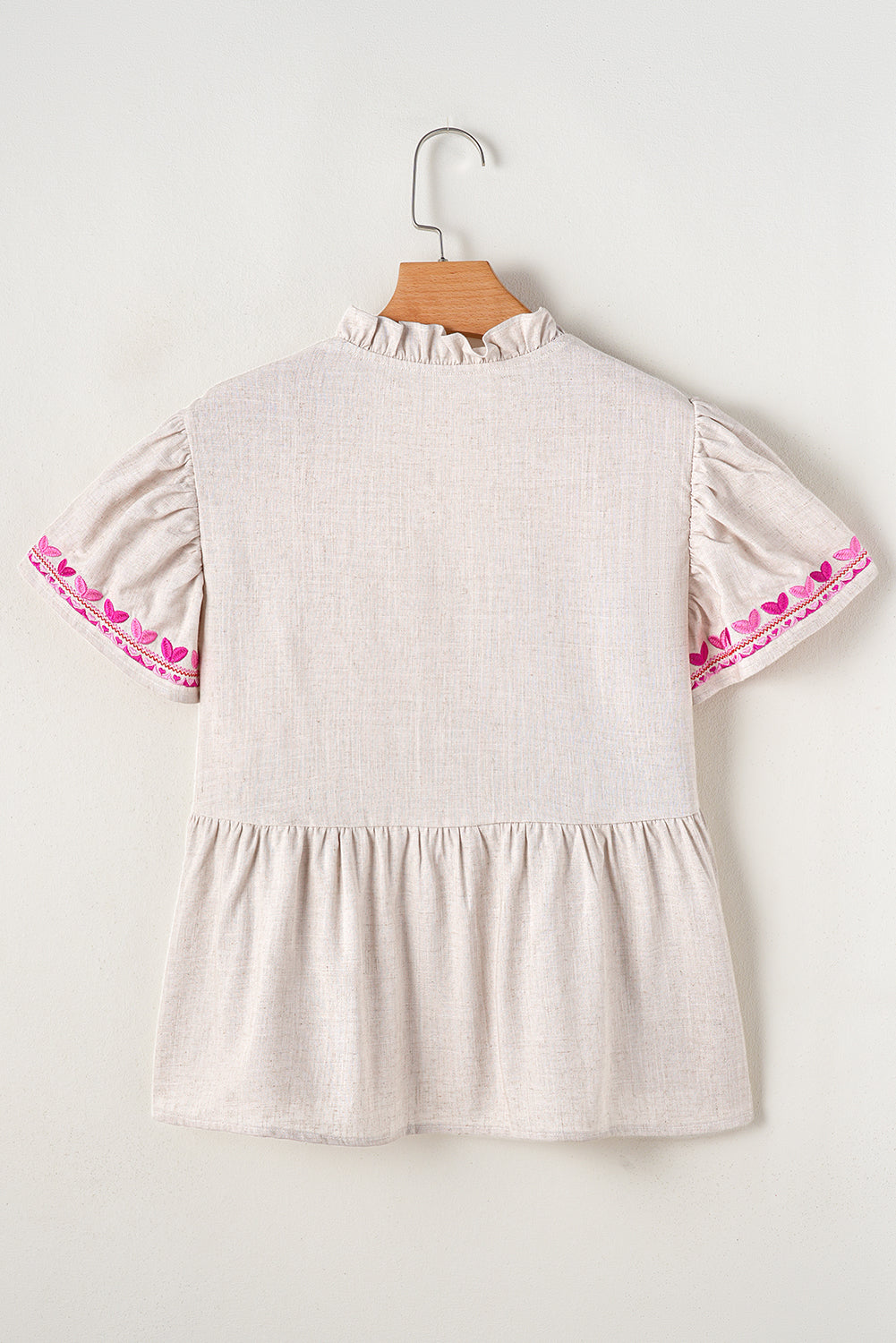 Jaliyah Floral Embroidered Notched V Neck Blouse - Threaded Pear
