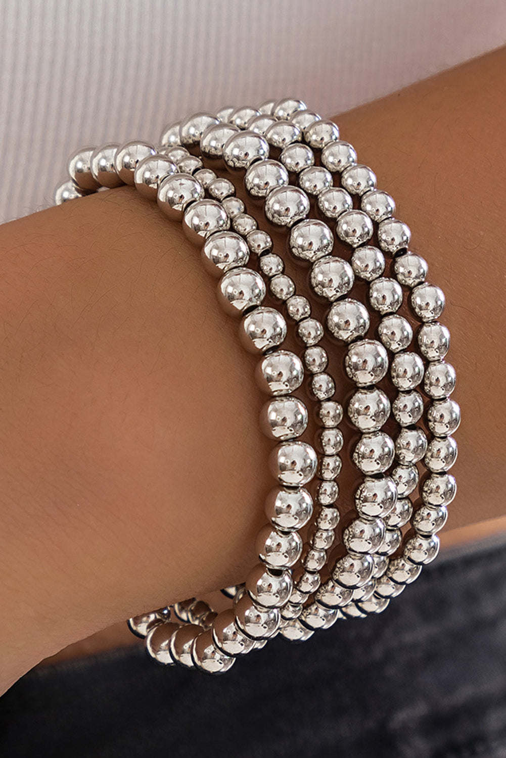 Silver Multi Layered Beaded Bracelet - Threaded Pear