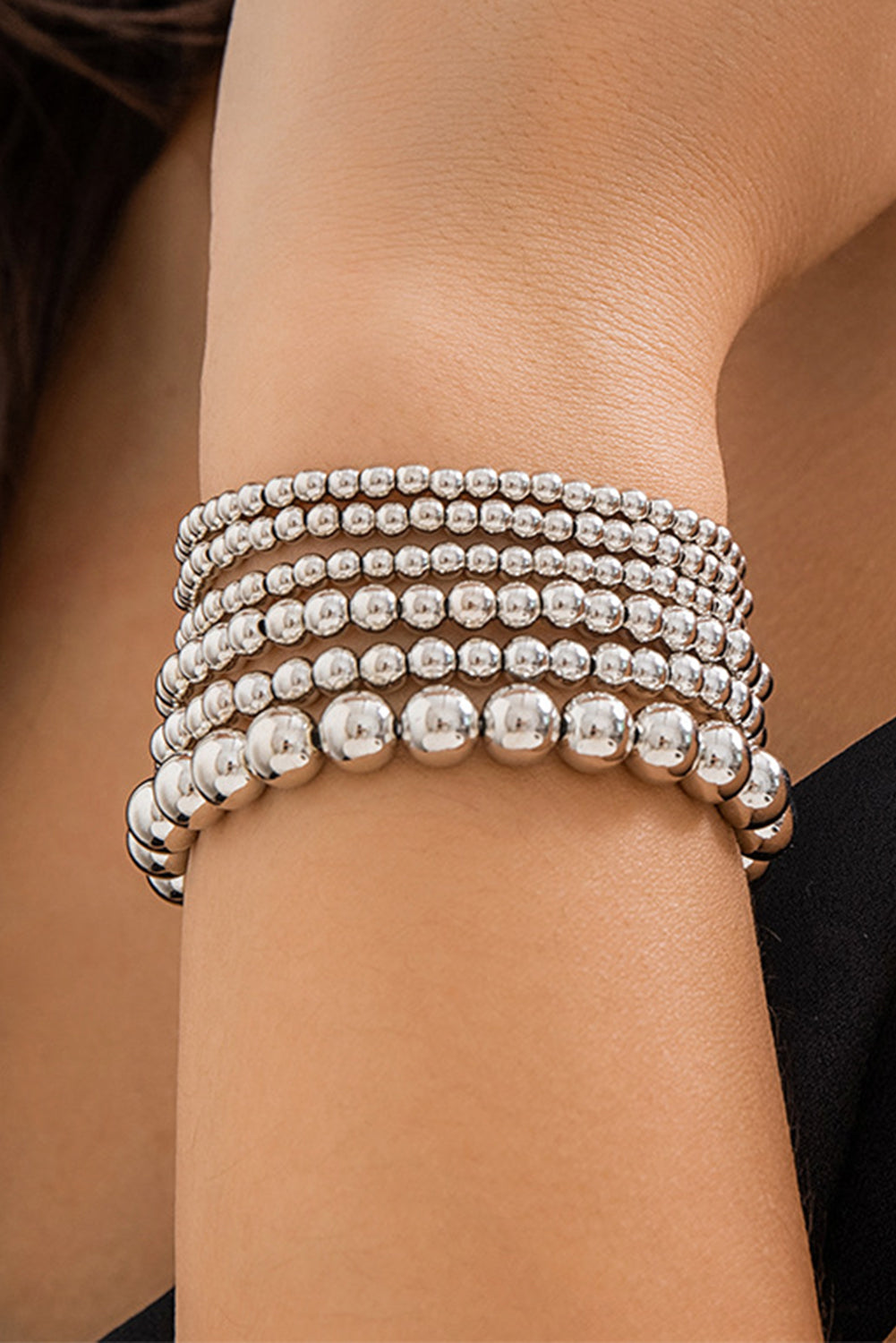 Silver Multi Layered Beaded Bracelet - Threaded Pear