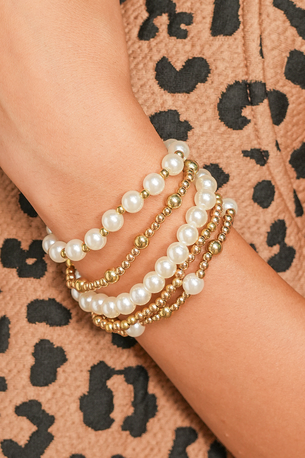 Gold Cross Pearls Decor Multi Layer Bracelets - Threaded Pear