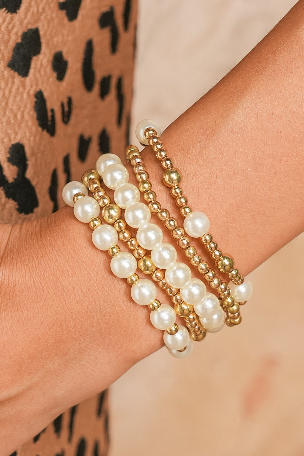 Gold Cross Pearls Decor Multi Layer Bracelets - Threaded Pear