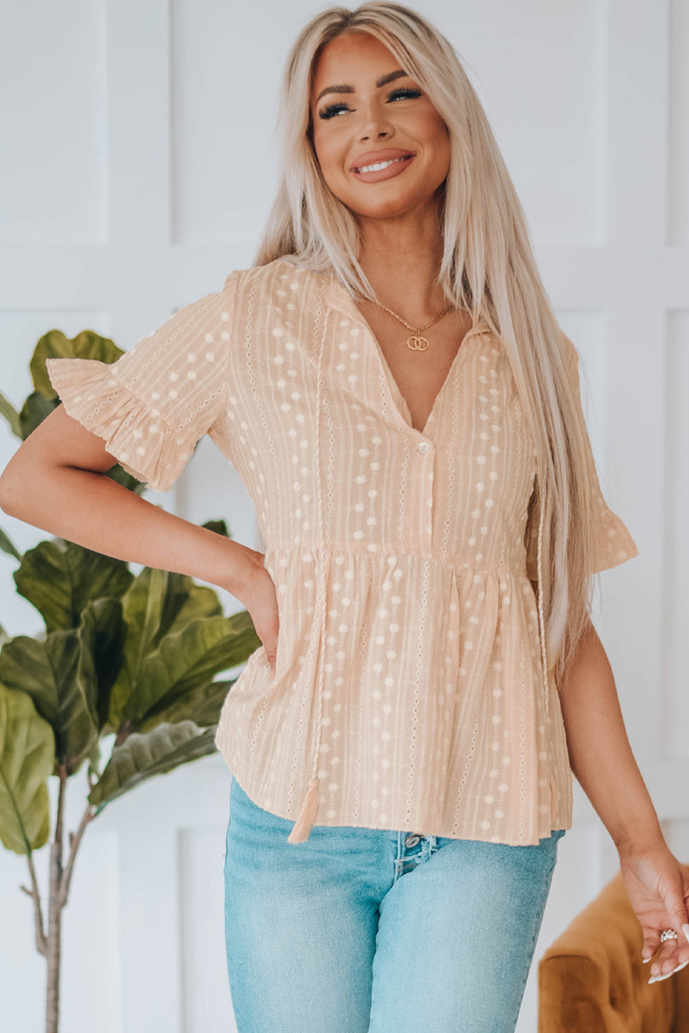 Jovie Split V Neck Babydoll Top - The Gold Cactus