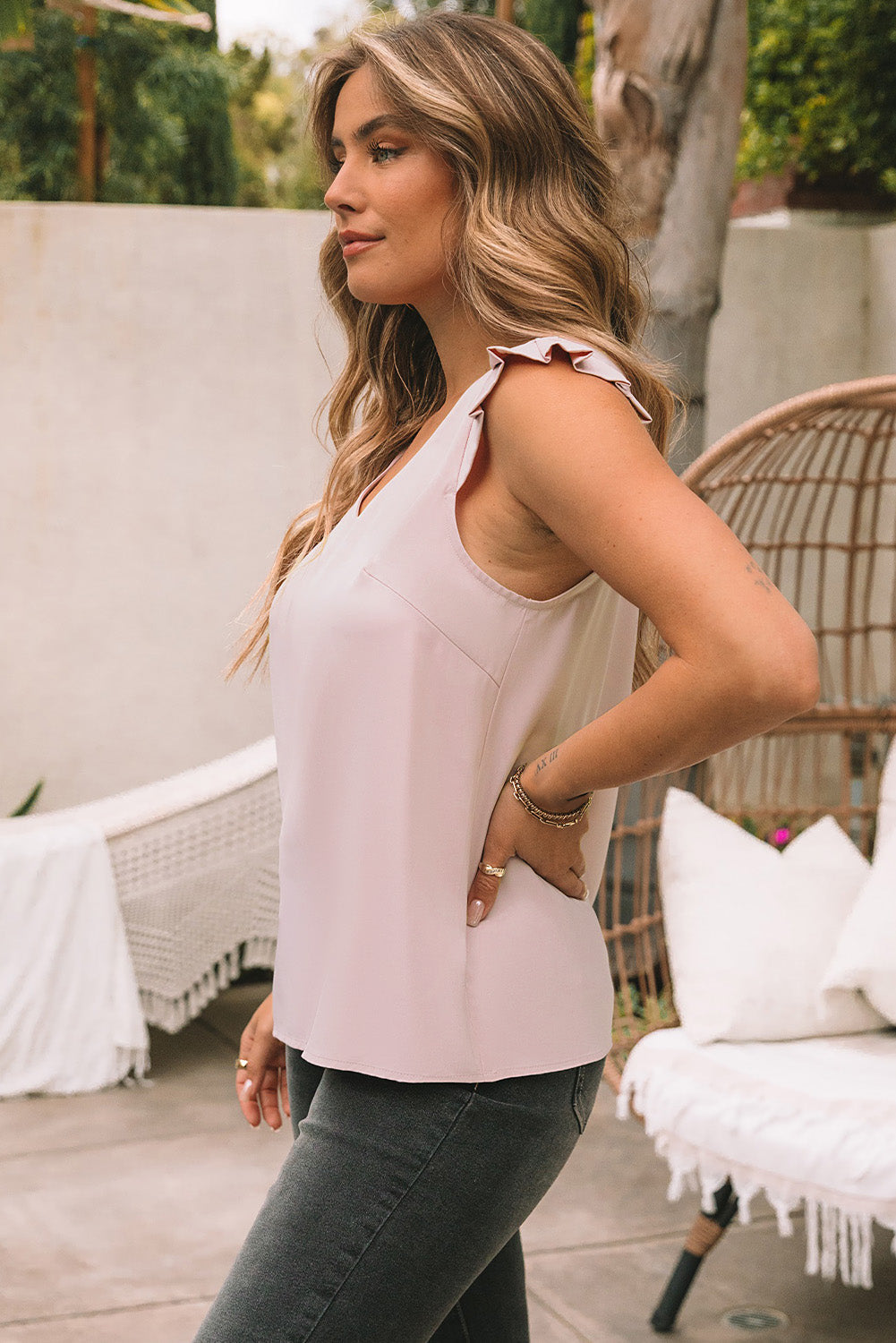 Alice Ruffled V Neck Tank Top - The Gold Cactus