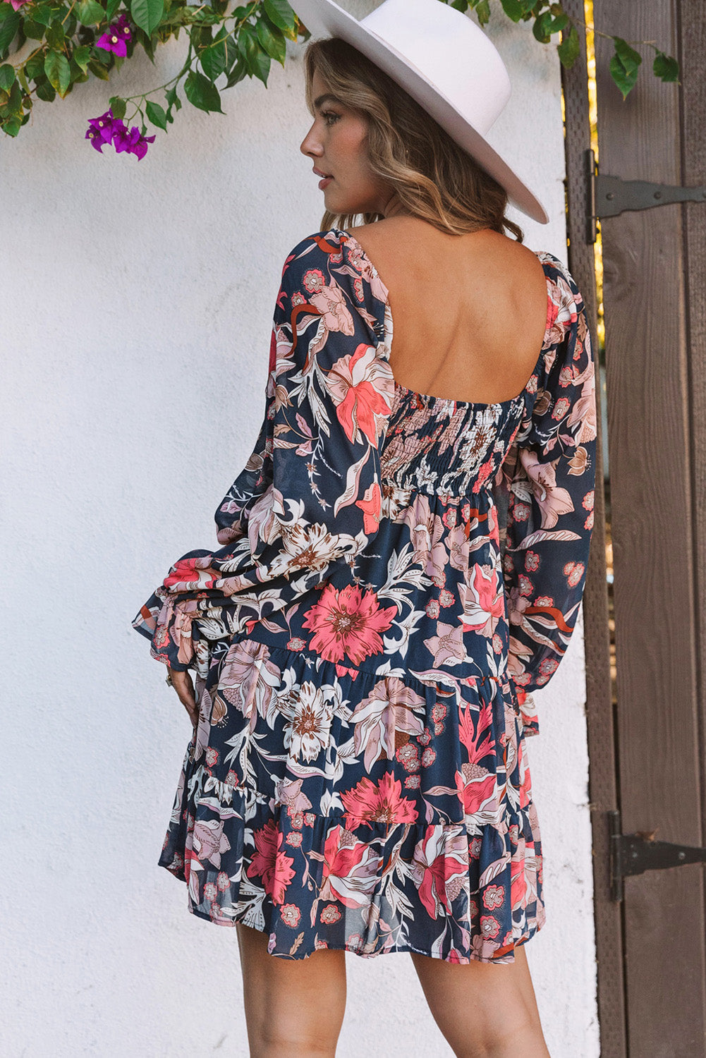 Tessa Floral Tiered Long Puff Sleeve Mini Dress - Threaded Pear