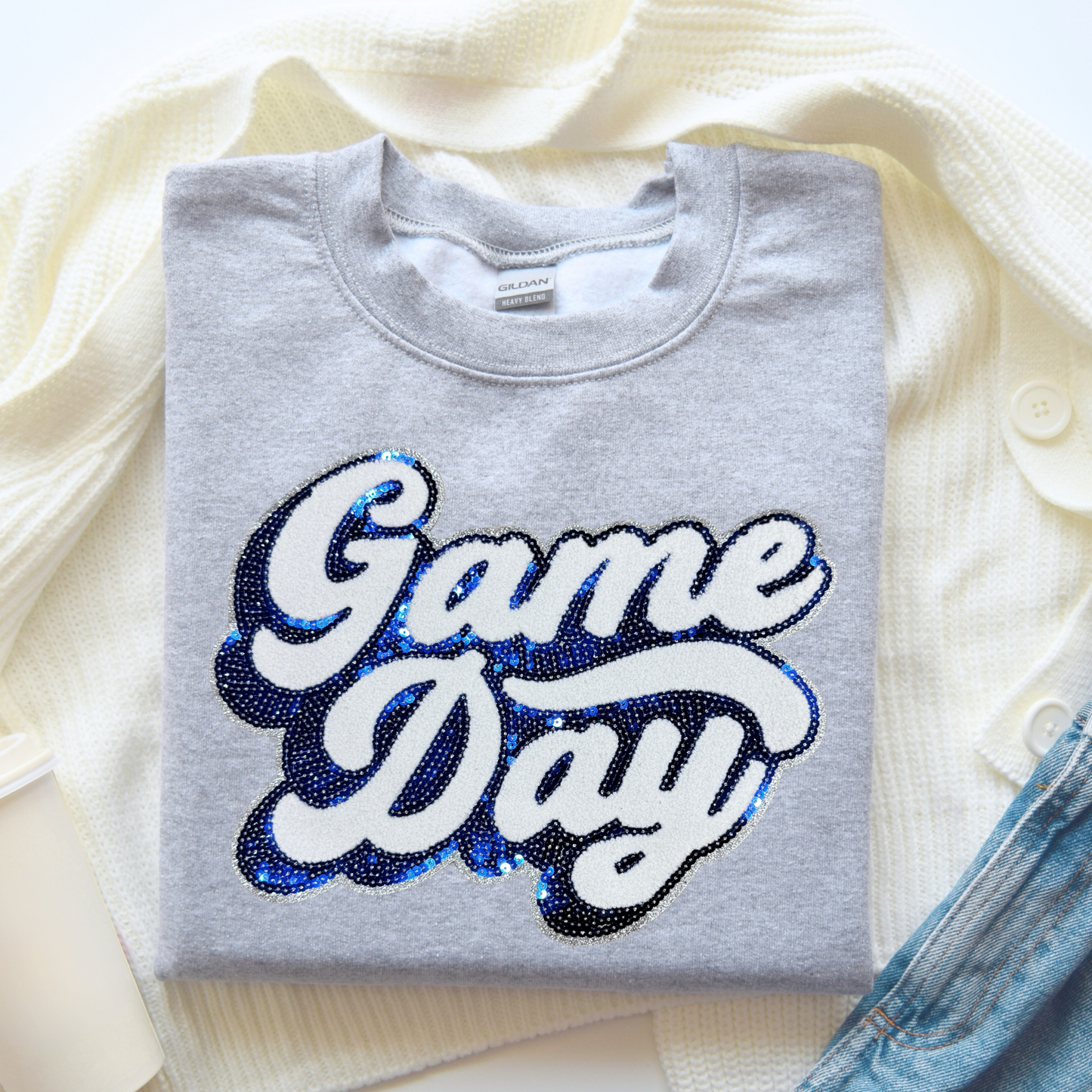 Navy Sequin Game Day Patch Sweatshirt