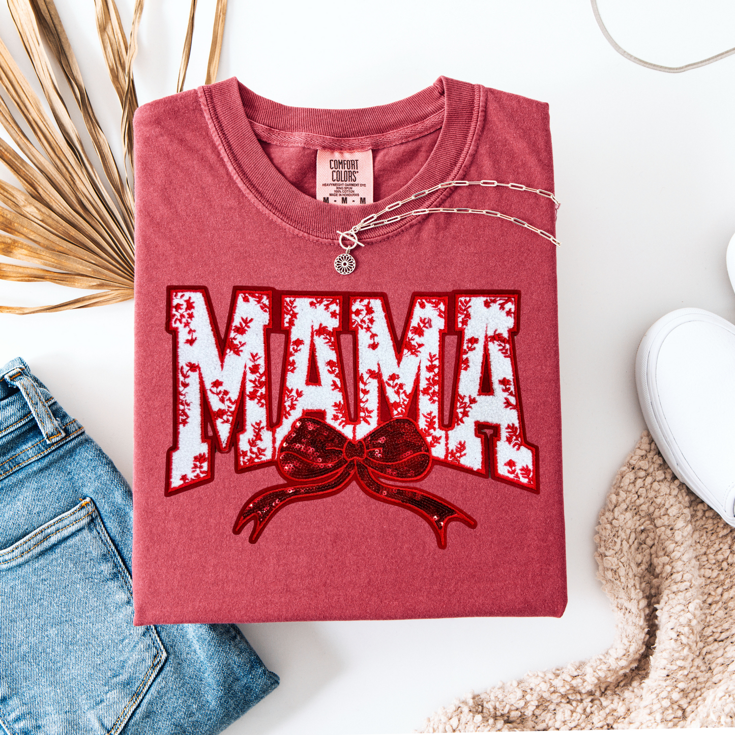 Mama (Red) Chenille Patch Graphic Tee