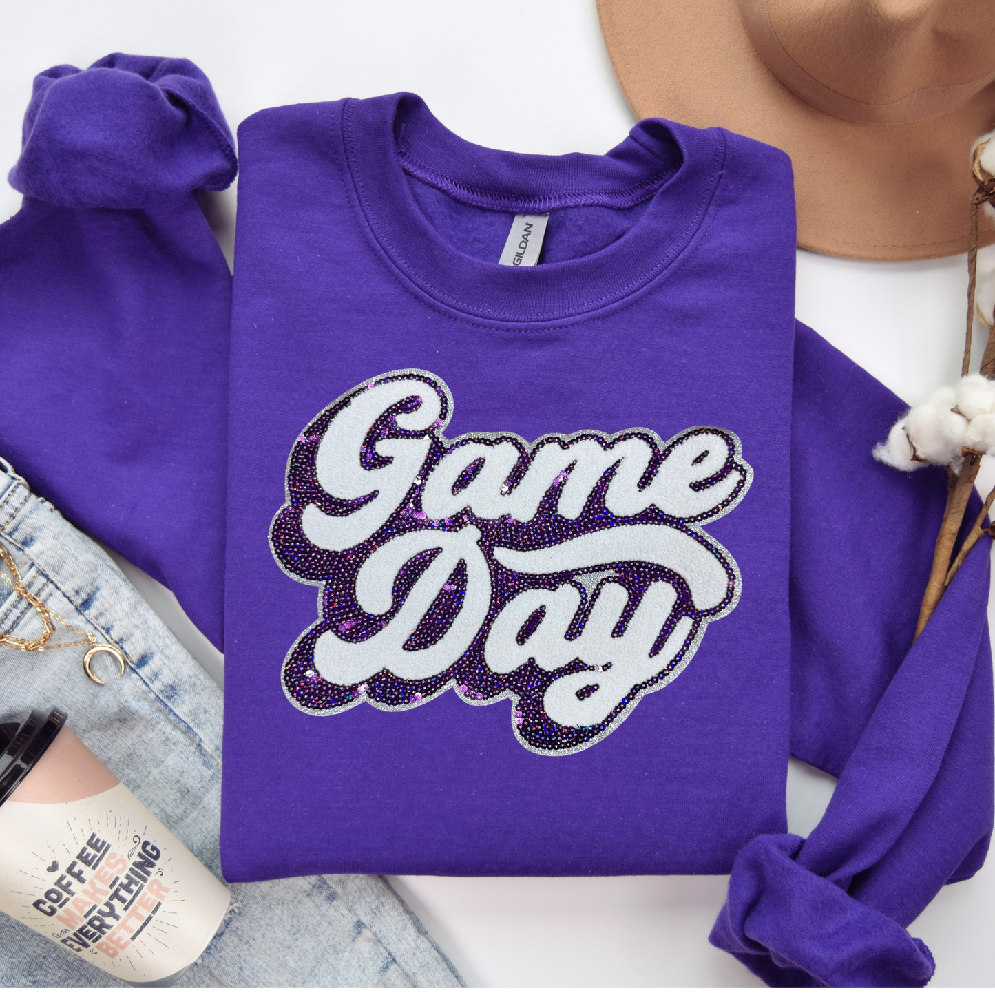 Purple Sequin Game Day Patch Sweatshirt