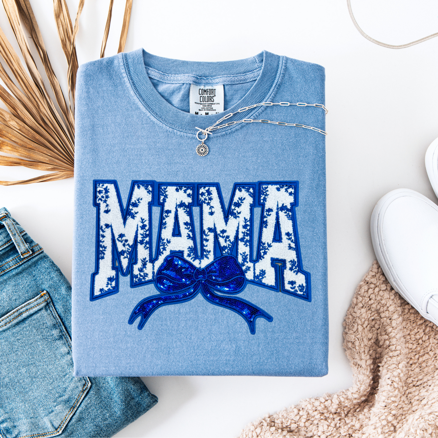 Mama (Blue) Chenille Patch Graphic Tee