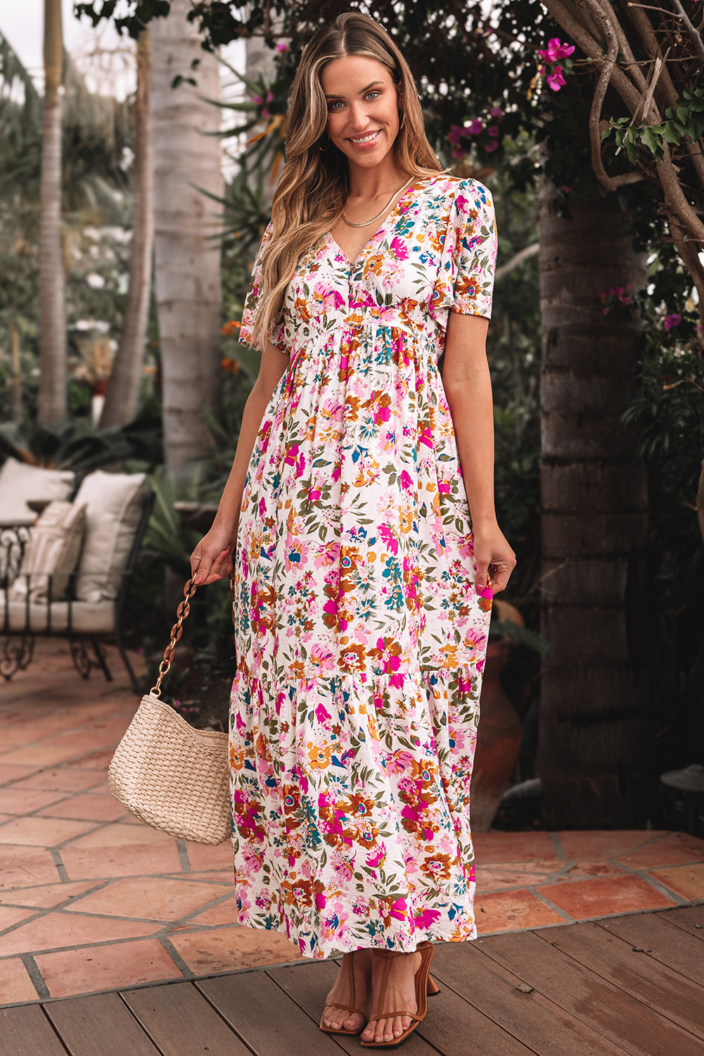 Kaitlyn Floral Short Sleeve Maxi Dress - Threaded Pear