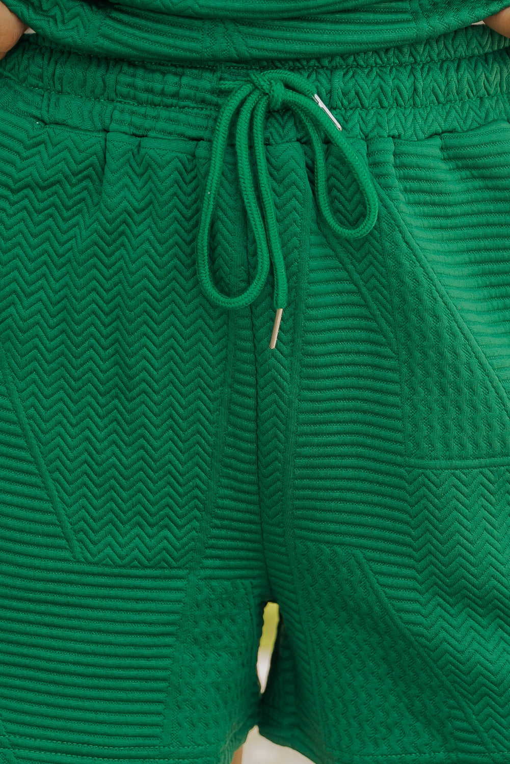 Karina Textured Ruffle Split Top and Drawstring Shorts - Threaded Pear