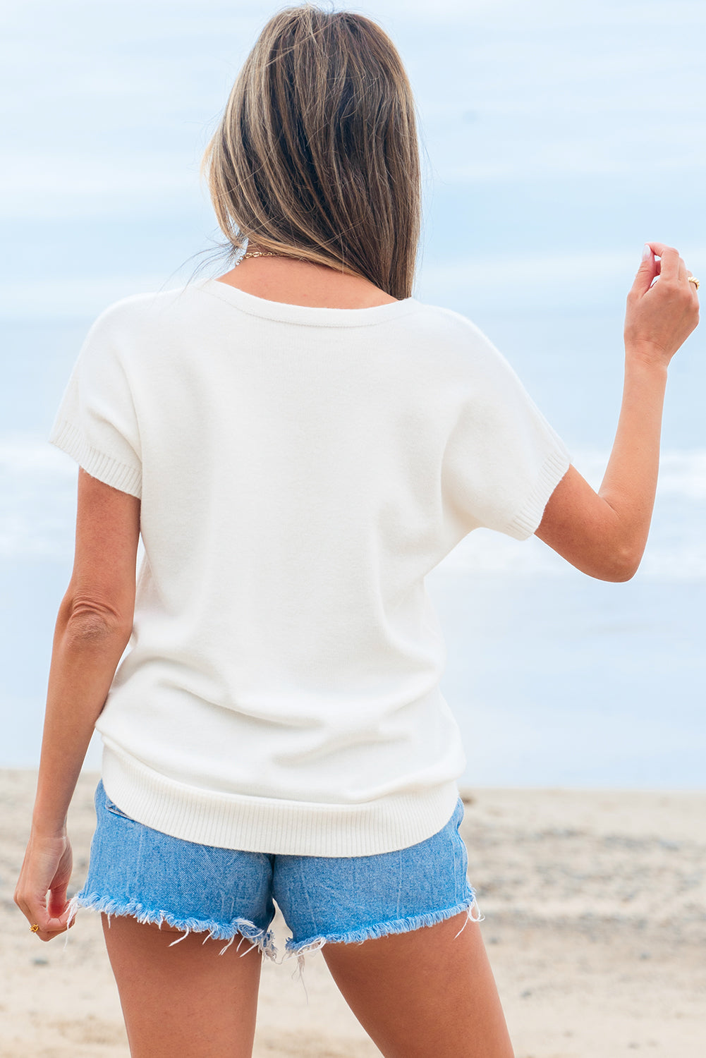Kya Bow Pattern Knit Short Sleeve Sweater - Threaded Pear