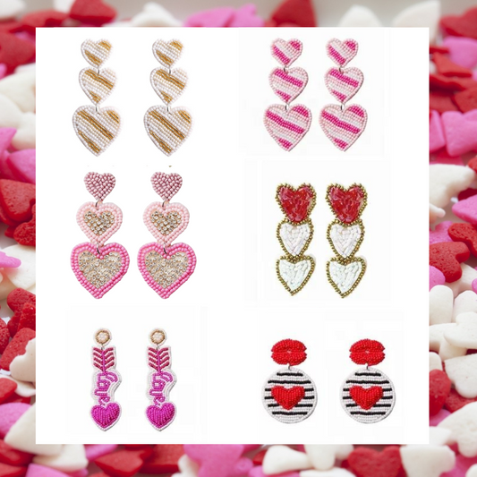 Beaded Valentine's Heart Earrings - The Gold Cactus