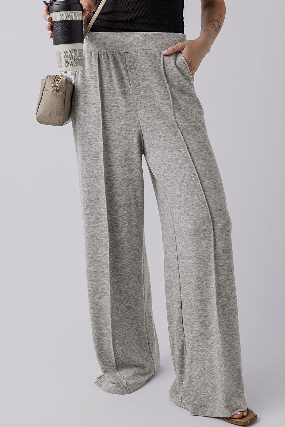 Freya Central Seam Wide Leg High Waist Knit Pants
