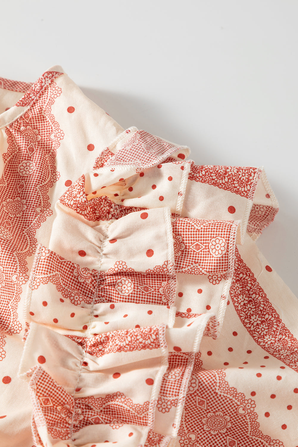 Kelsey Frilled Short Puff Sleeve Mixed Print Blouse - The Gold Cactus