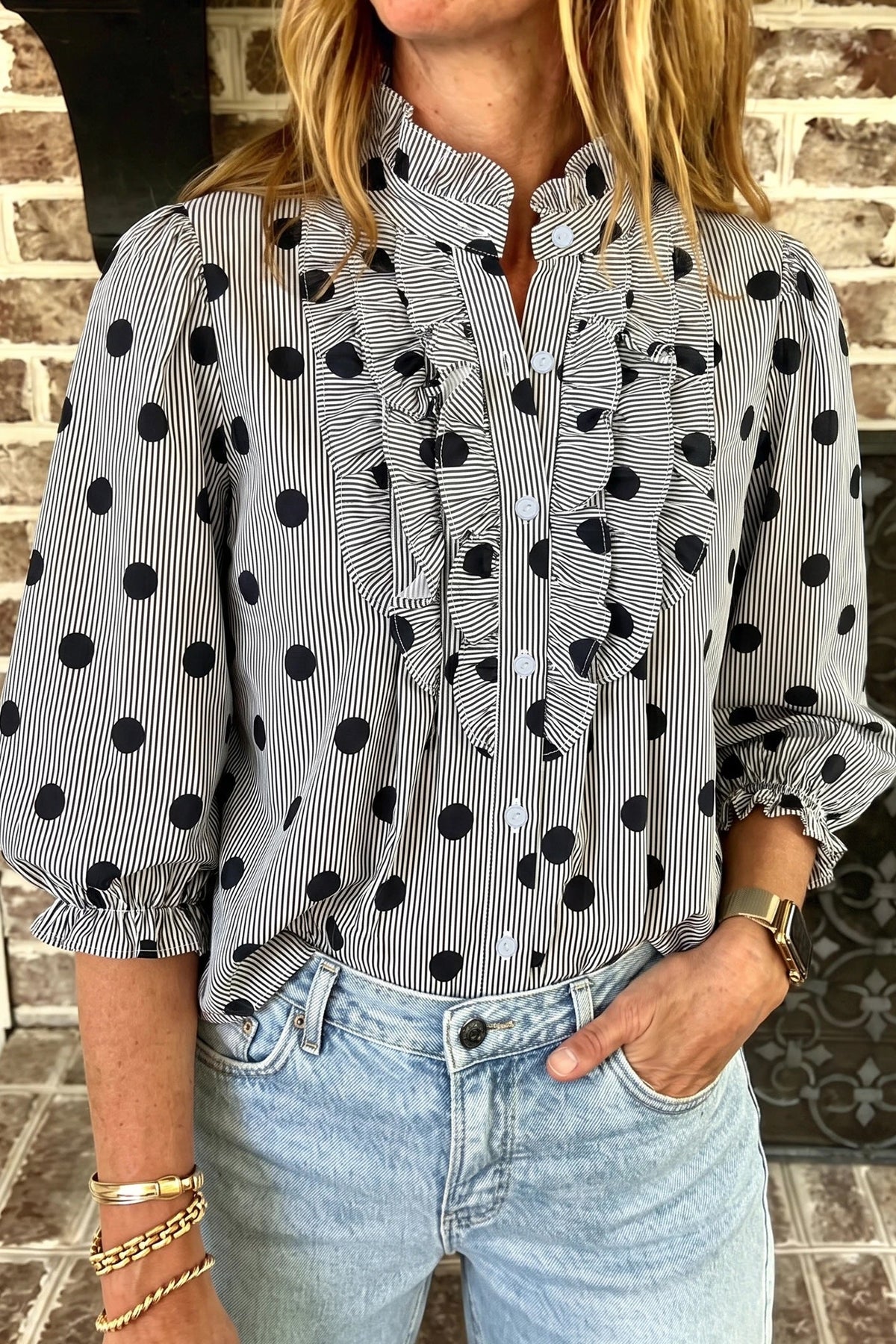 Sophie Polka Dot Long Sleeve Top - The Gold Cactus