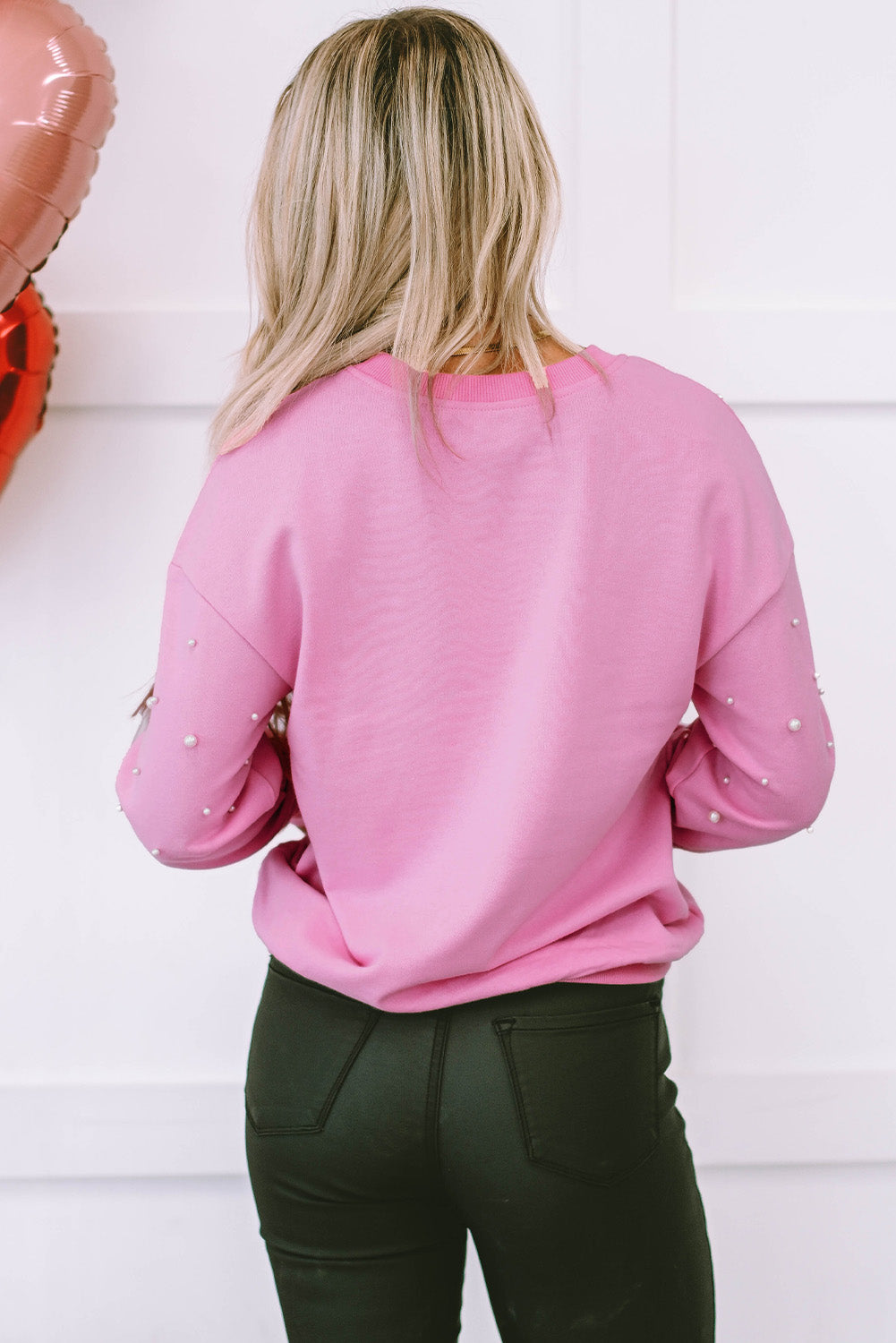 Lilah Pearl Detail Ribbed Crew Neck Sweatshirt - Gold Cactus
