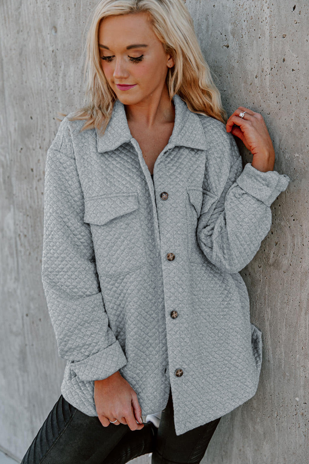 Brooklynn Retro Quilted Flap Pocket Button Shacket - Gold Cactus