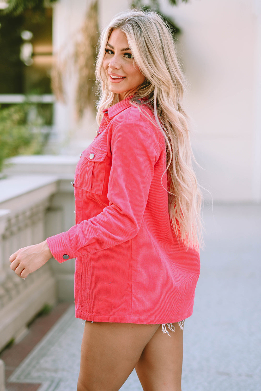 Claire Buttoned Flap Pocket Corduroy Jacket - Gold Cactus