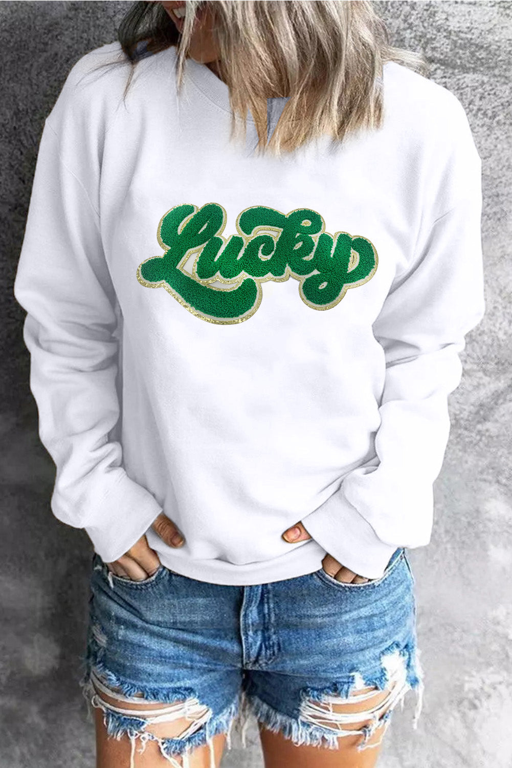 Brinley Chenille Lucky Pattern Sweatshirt - The Golden Cactus