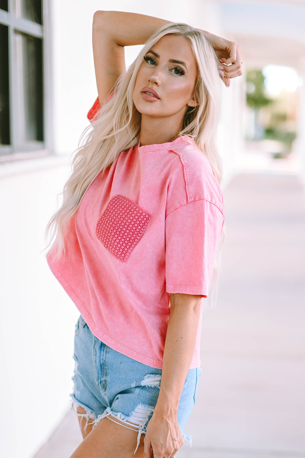 Jolene Lace Patch Pocket T-Shirt - The Golden Cactus
