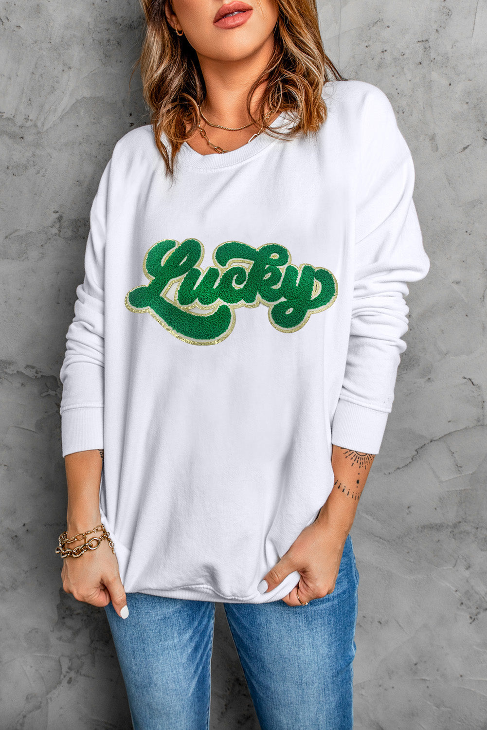 Brinley Chenille Lucky Pattern Sweatshirt - The Golden Cactus