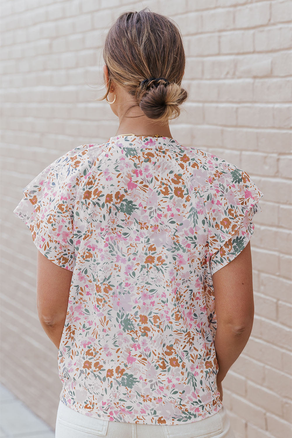 Lilian Floral Mandarin Collar Top - The Gold Cactus