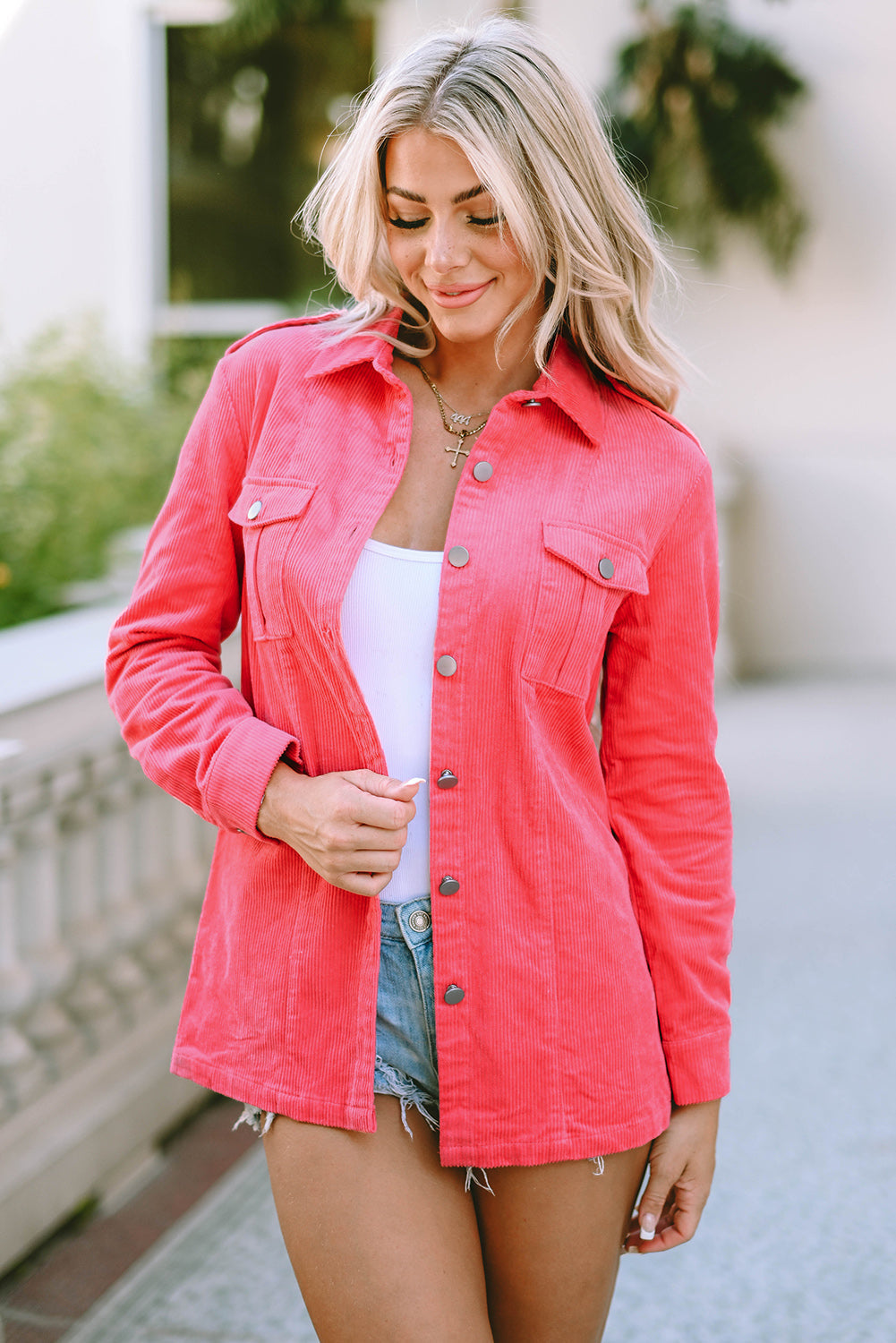 Claire Buttoned Flap Pocket Corduroy Jacket - Gold Cactus