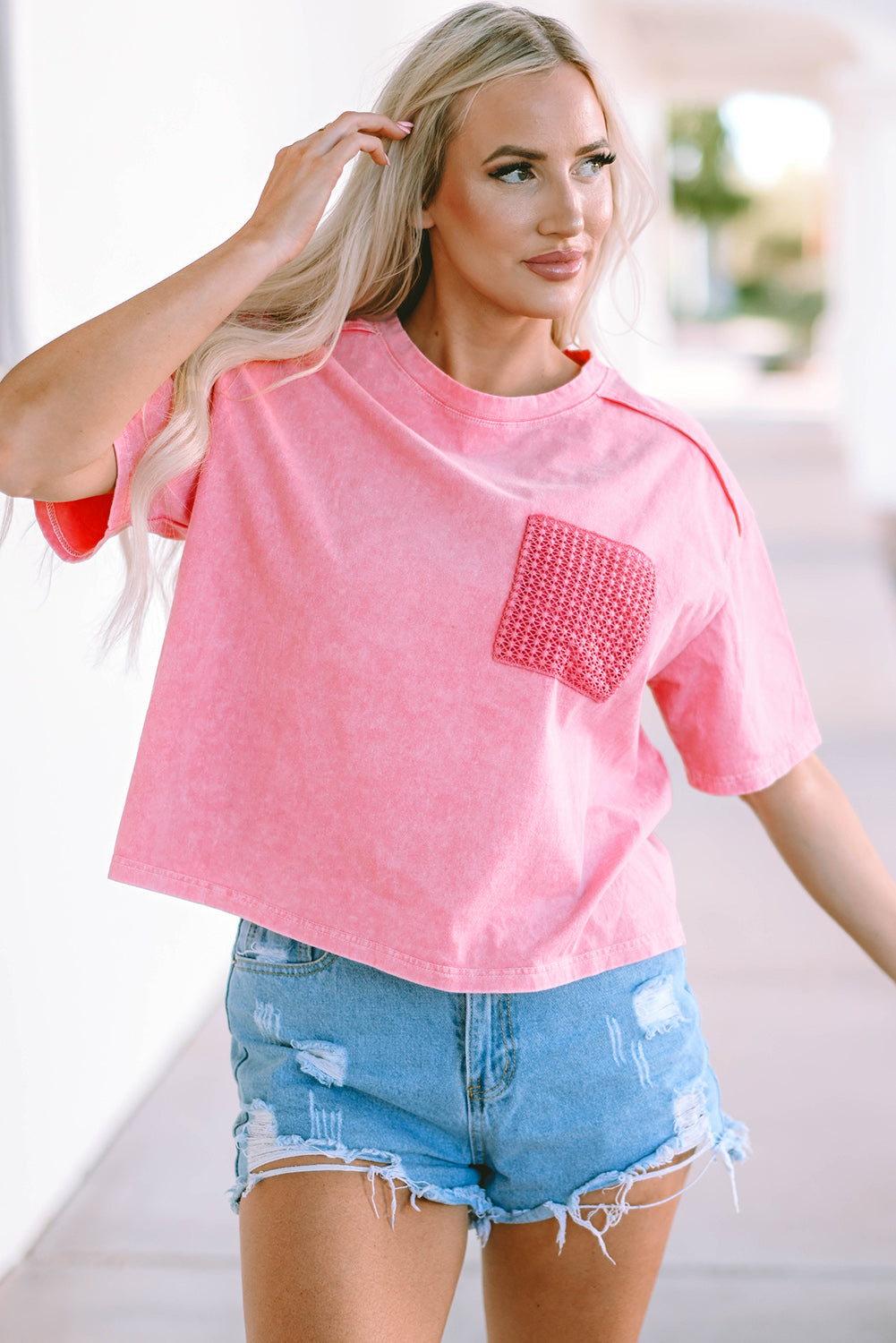 Jolene Lace Patch Pocket T-Shirt - The Golden Cactus