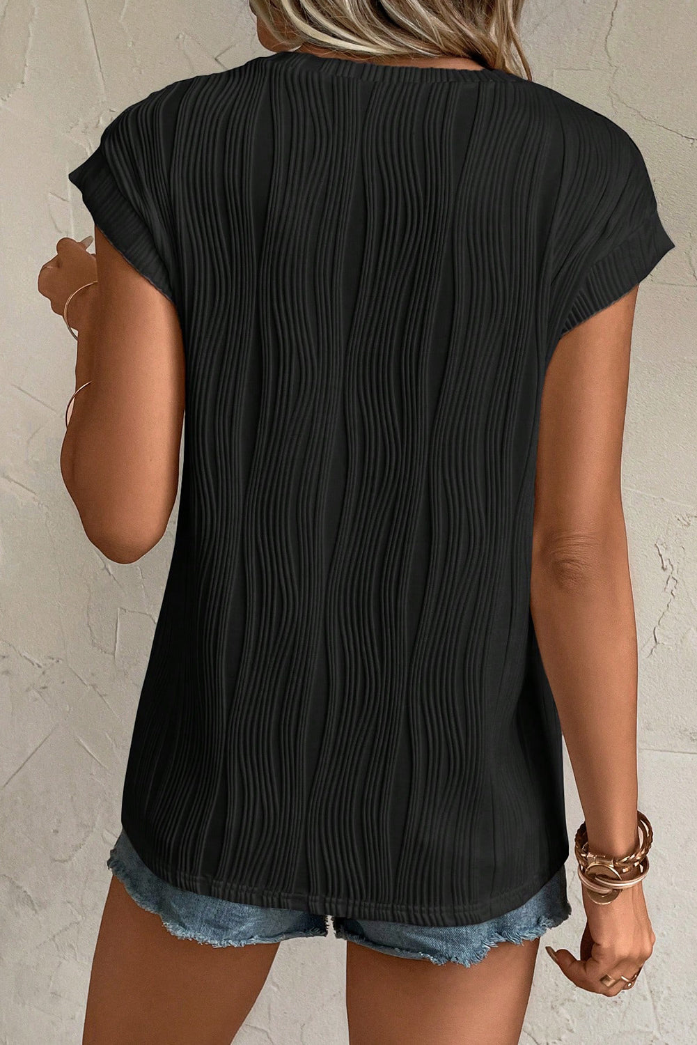 Monroe Wavy Texture Cap Sleeve Top - The Golden Cactus