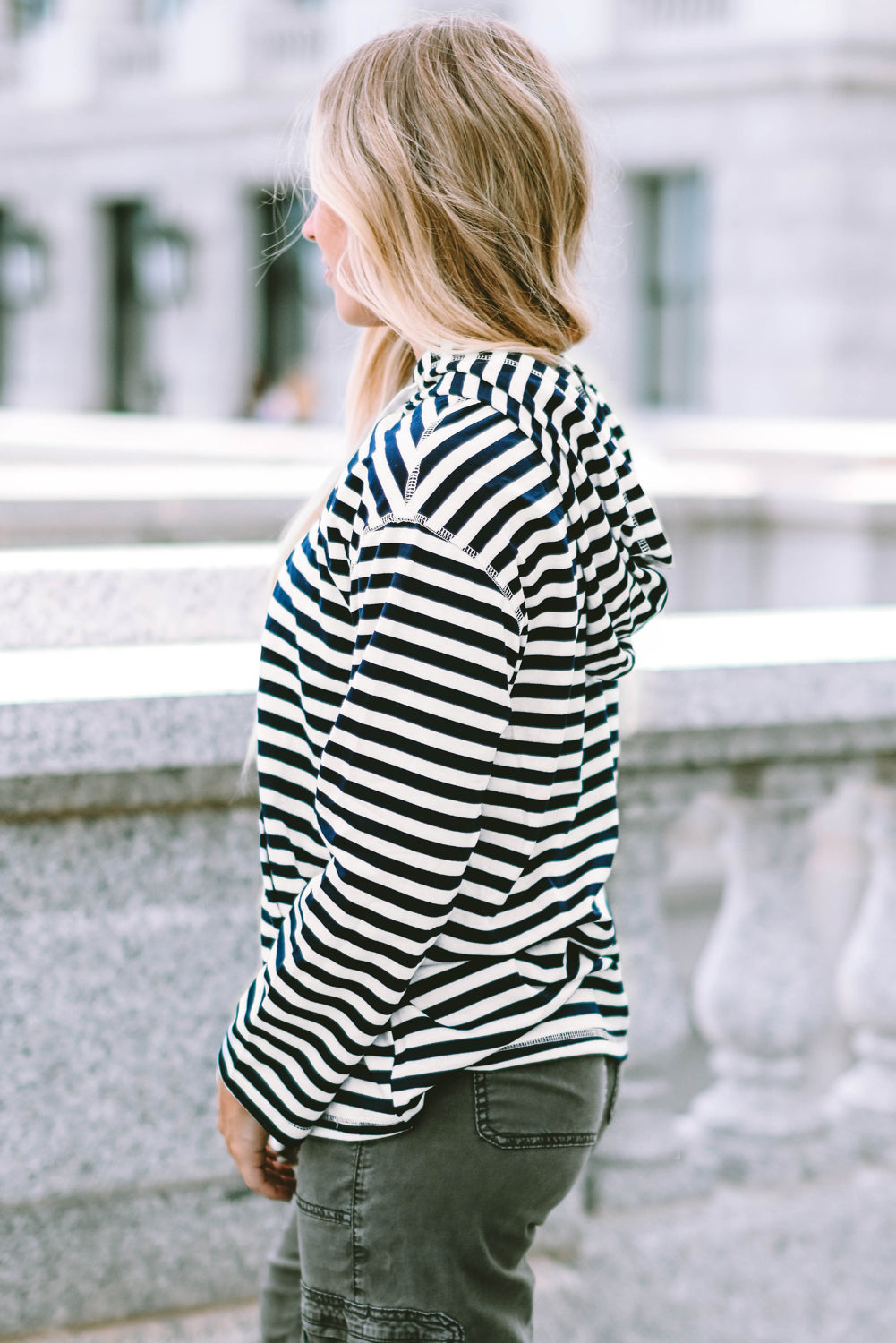 Julia Stripe Kangaroo Pocket Drawstring Hoodie - Gold Cactus