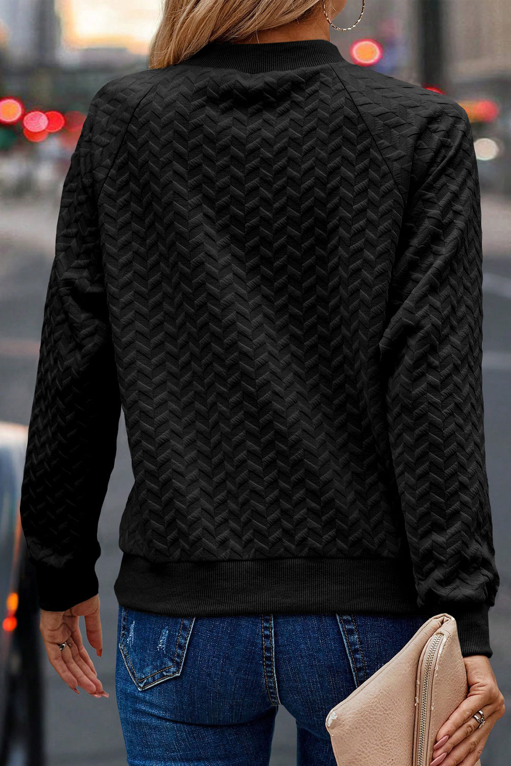 Amy Textured Raglan Sleeve Pullover Sweatshirt - Gold Cactus