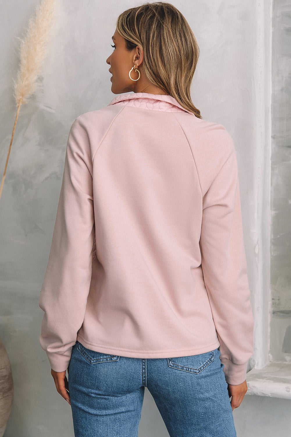 Jocelyn Textured Quarter Zip Raglan Sleeve Sweatshirt - Gold Cactus