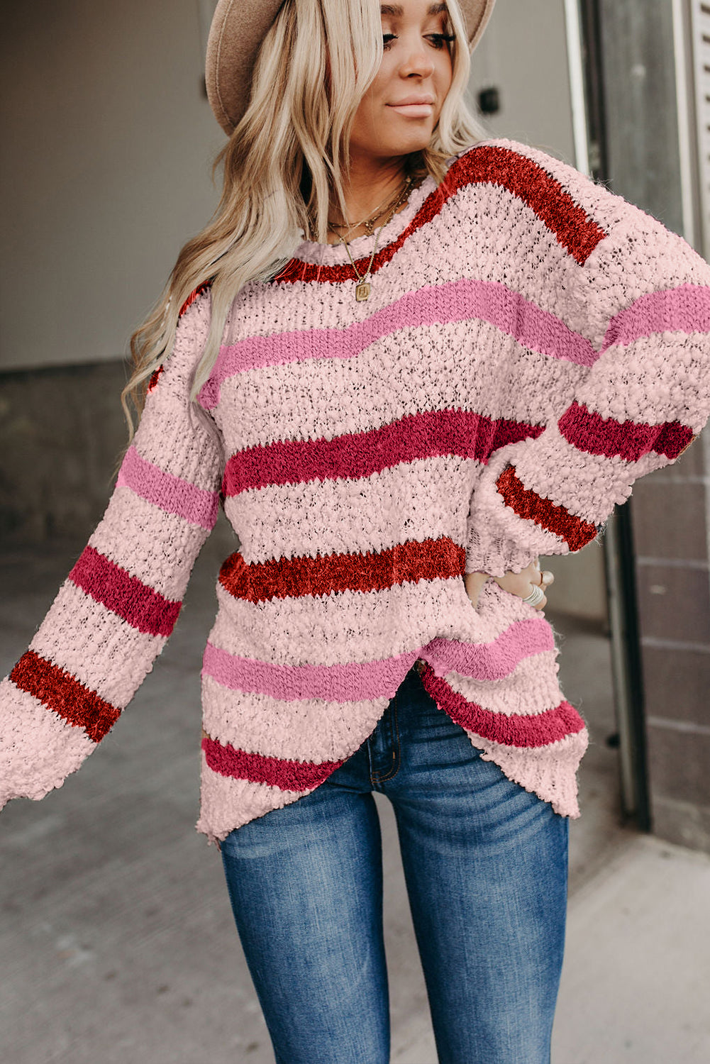 Cora Striped Popcorn Knit Sweater - Gold Cactus