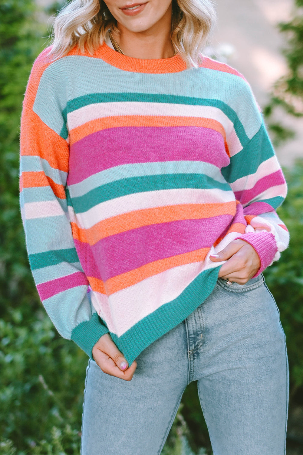Ivy Knit Drop Shoulder Puff Sleeve Sweater - Gold Cactus