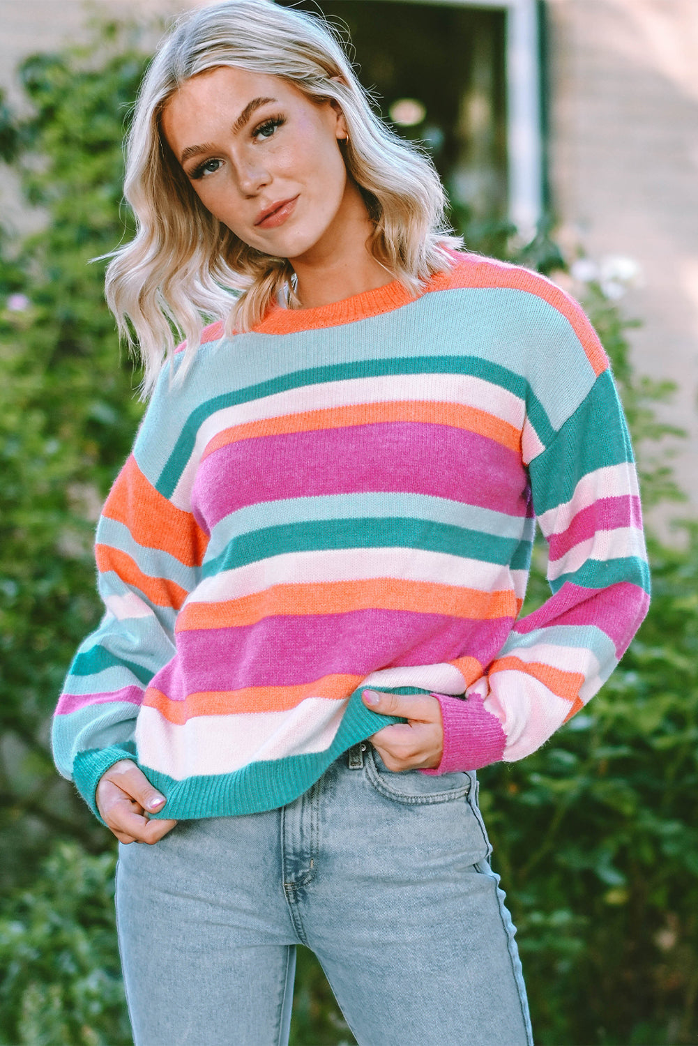 Ivy Knit Drop Shoulder Puff Sleeve Sweater - Gold Cactus