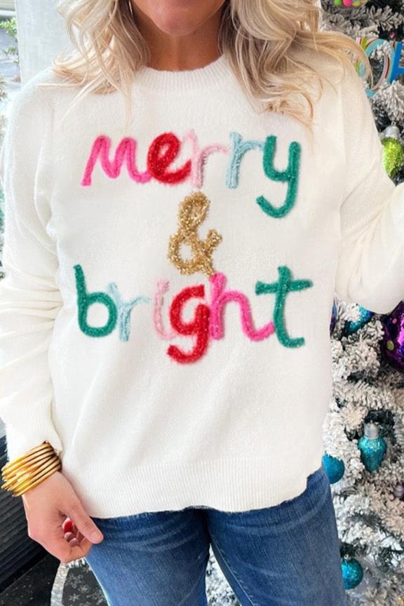 Selah Merry & Bright Round Neck Casual Sweater - Gold Cactus
