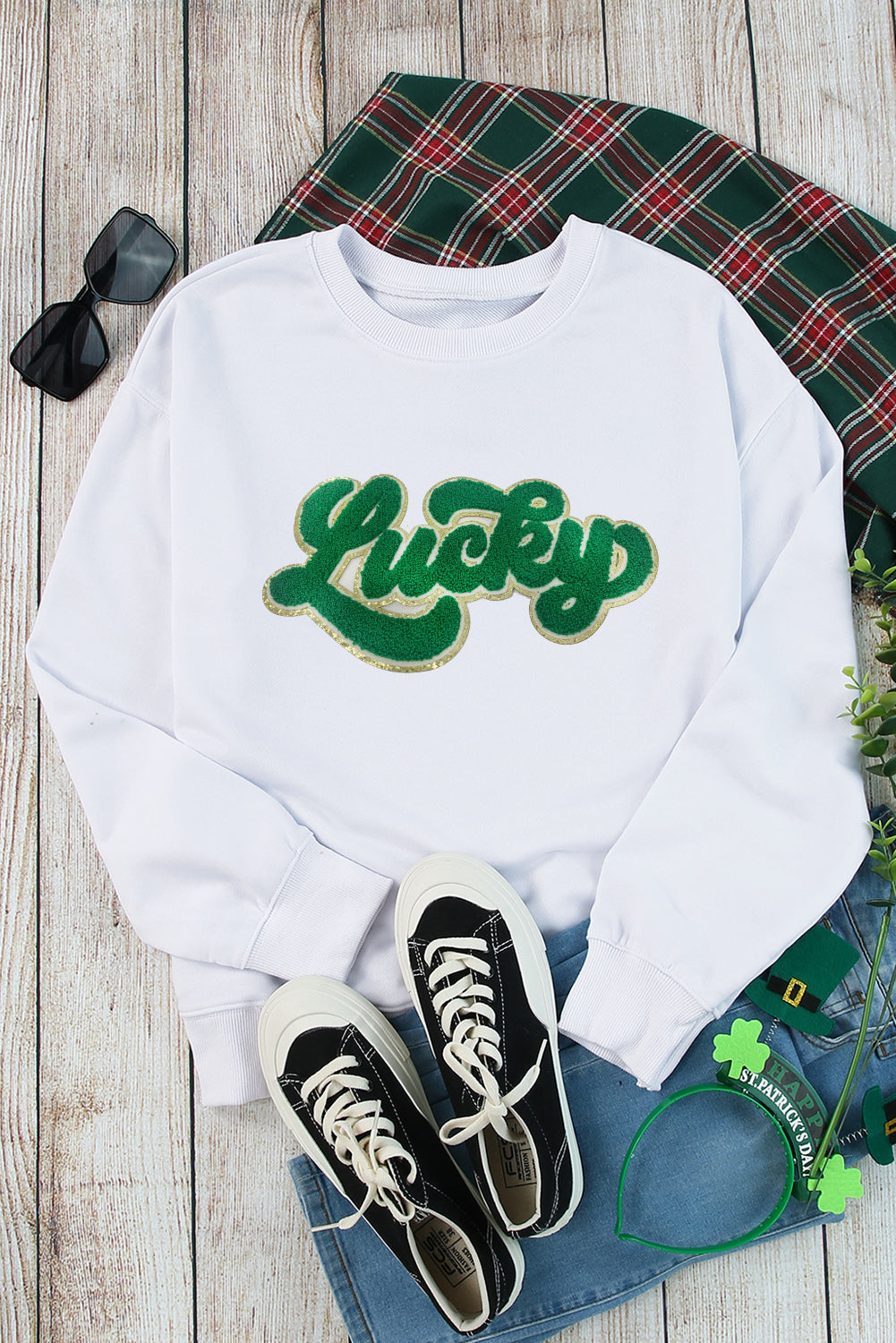 Brinley Chenille Lucky Pattern Sweatshirt - The Golden Cactus