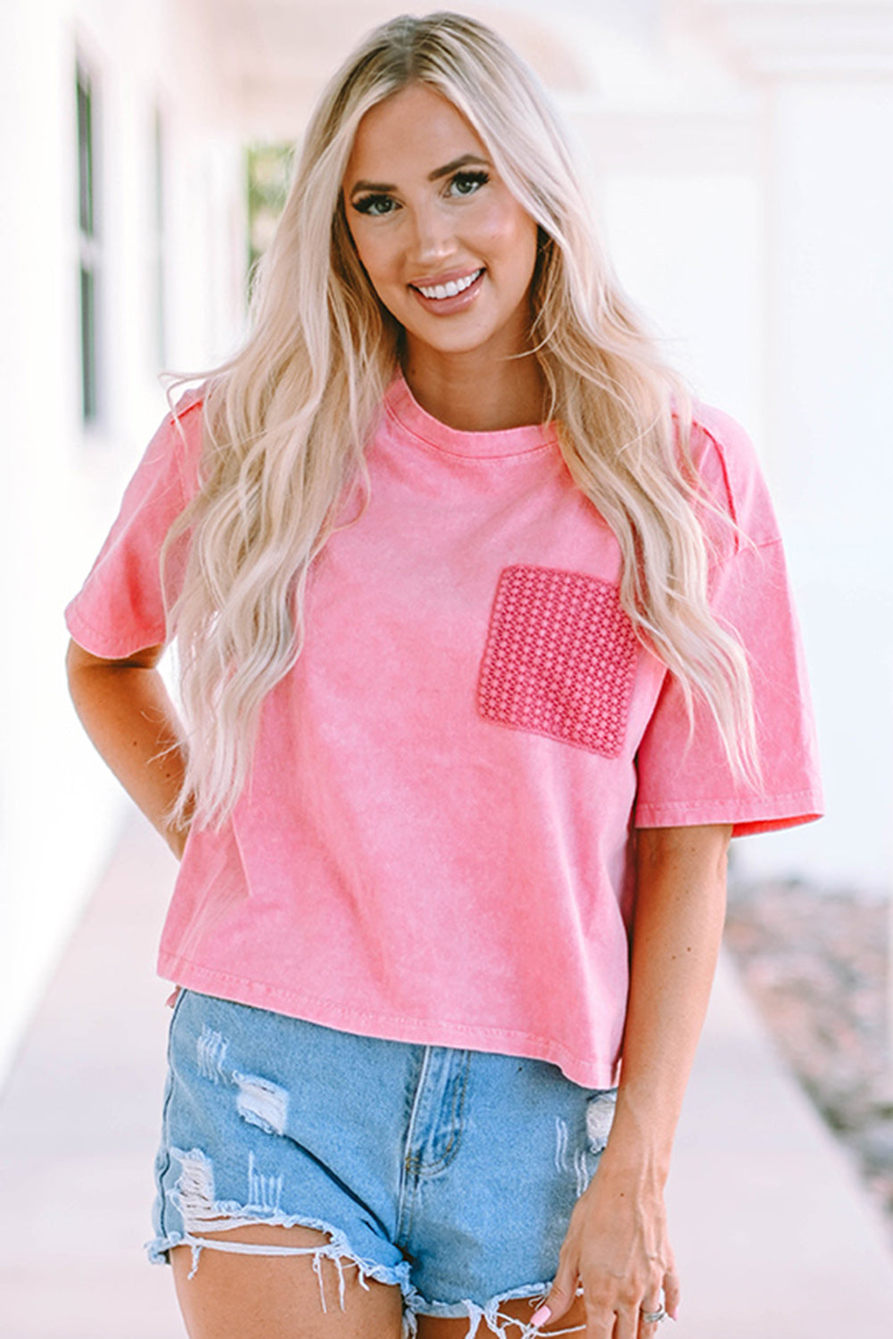 Jolene Lace Patch Pocket T-Shirt - The Golden Cactus