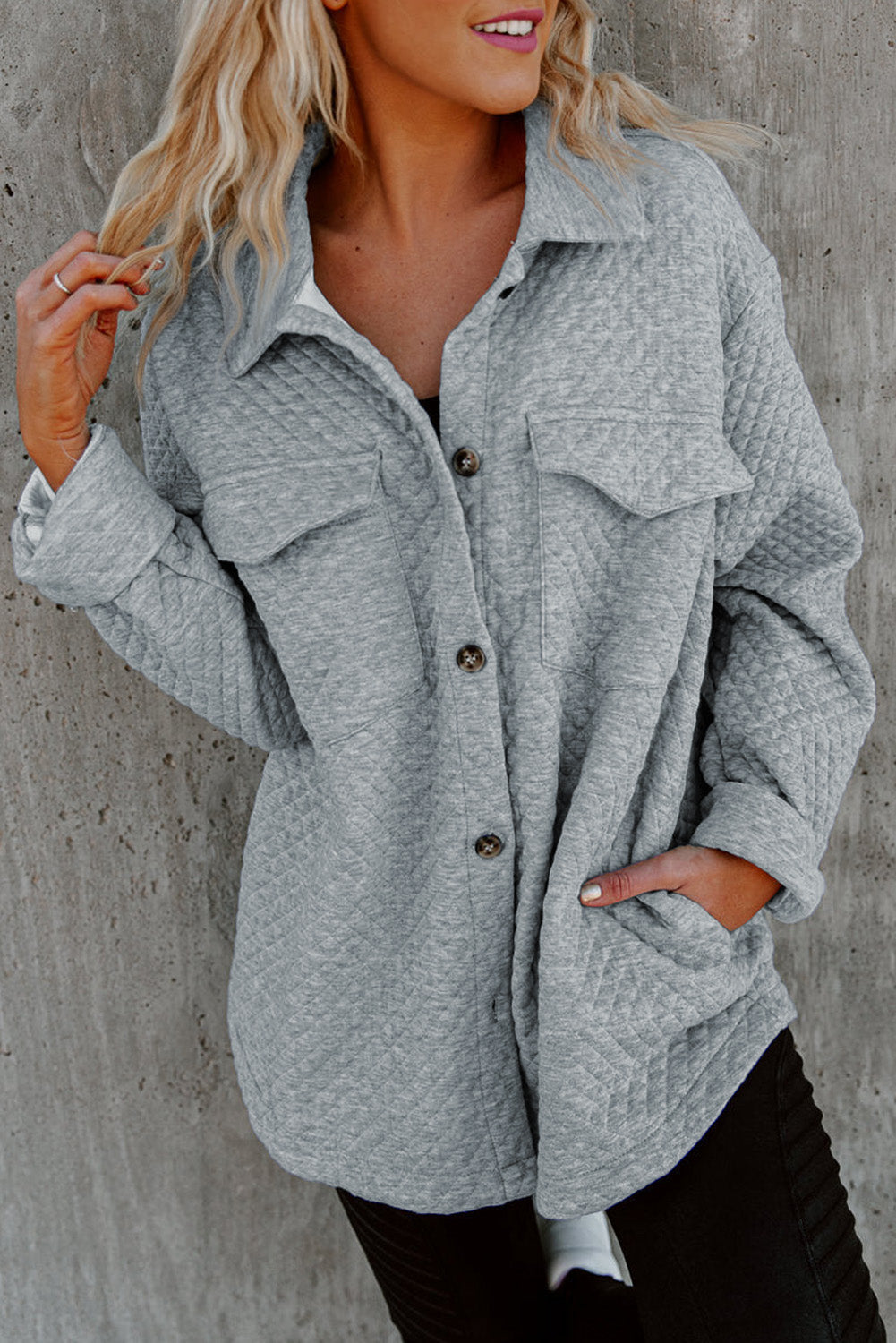 Brooklynn Retro Quilted Flap Pocket Button Shacket - Gold Cactus