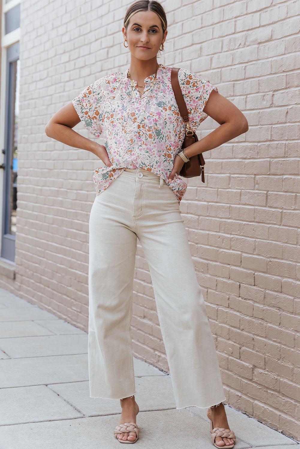 Lilian Floral Mandarin Collar Top - The Gold Cactus